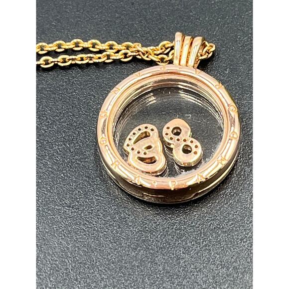 Pandora Floating Locket Rose Gold Plated Tone Long Pendant with Charms Retired - Picture 3 of 11